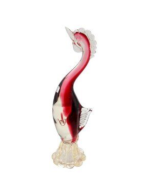 Large Venetian Glass Rooster Cranberry Red Clear Italian Murano Chicken 14 Inch